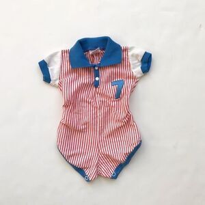 Vintage Buster Browns stripe collar romper EUC 6-9 months